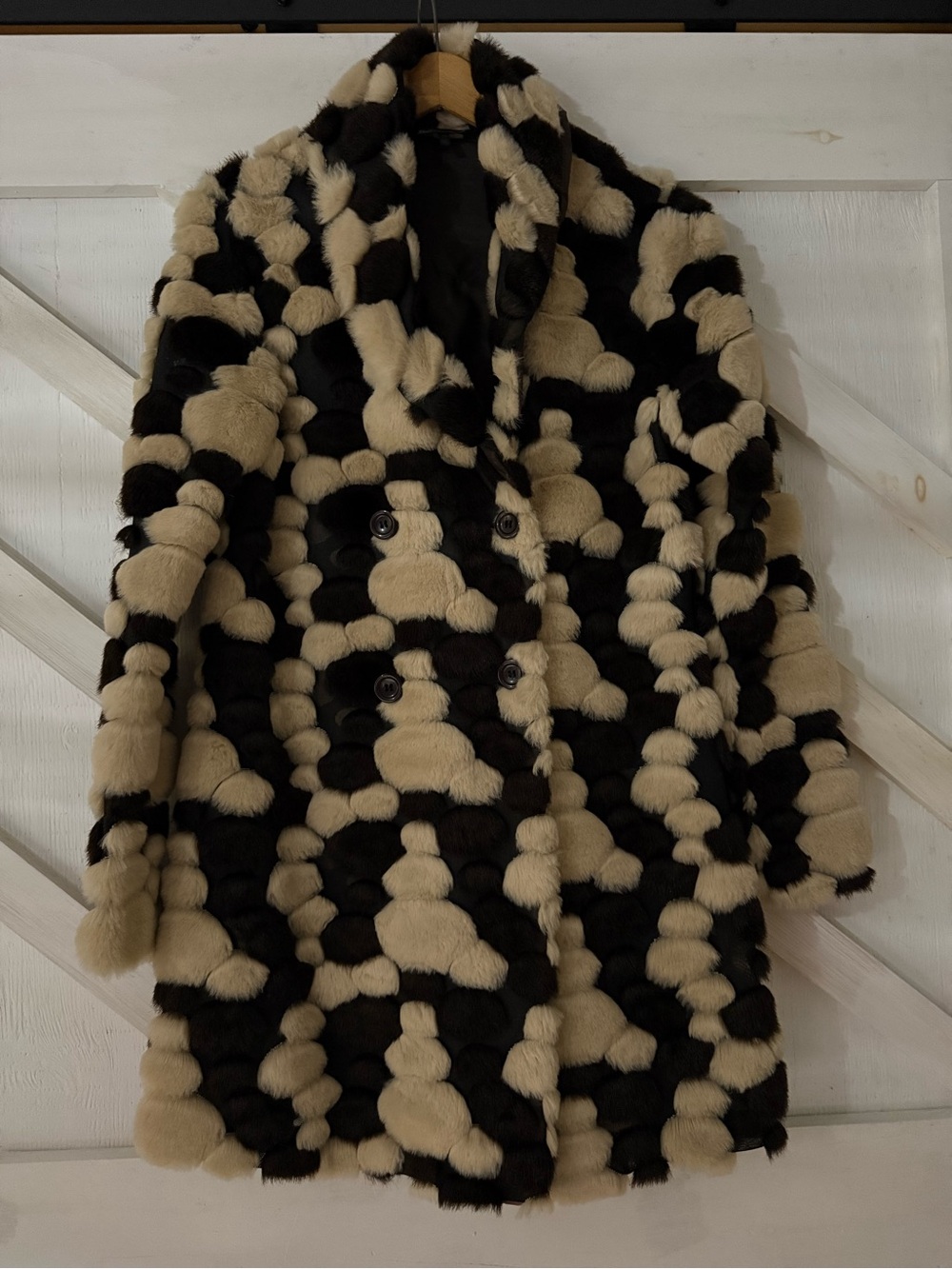 fun faux fur shawl collar double breasted pea coat